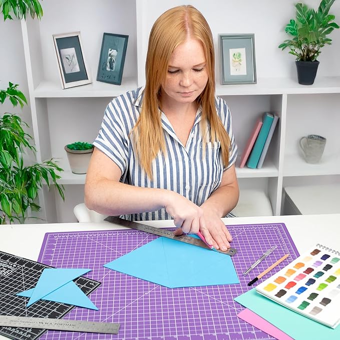 Breman Precision Metal Ruler 12 Inch Cork Back – 2 Pk Stainless Steel Straight Edge, Flexible Non-Slip Metal Ruler with Cork Backing – Imperial & Metric for Crafting, School, Workshop & Home Use