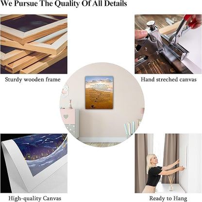 Footprints in the Sand Canvas Prints Wall Art, Footprints in the Sand Wall Art Decor, Inspirational Christian Poem Wall Poster Gift, Beach Picture Wall Art for Living Room Beach Office 12"Wx18"HInches