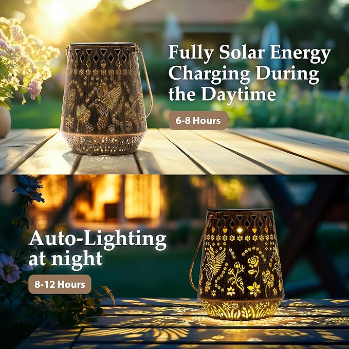 Solar Lanterns Outdoor Decor Waterproof,Hummingbird Hanging Gifts for Women, Mom, Solar Garden Lights Metal Fall Decoration for Outside,Yard, Patio,Garden,Porch,Pool
