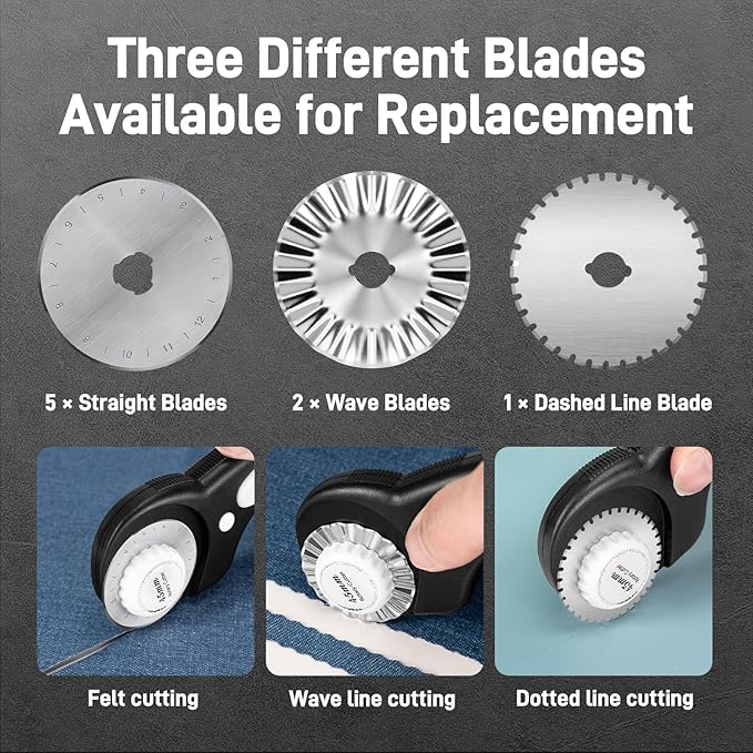 Teslong 45mm Rotary Cutter for Fabric, Extra 8pcs Replacement Blades, Ergonomic Handle Fabric Cutter Wheel with Safety Lock for Fabric, Leather, Paper, Crafting, Sewing, Quilting, Left & Right Hand