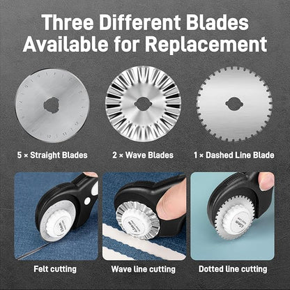 Teslong 45mm Rotary Cutter for Fabric, Extra 8pcs Replacement Blades, Ergonomic Handle Fabric Cutter Wheel with Safety Lock for Fabric, Leather, Paper, Crafting, Sewing, Quilting, Left & Right Hand