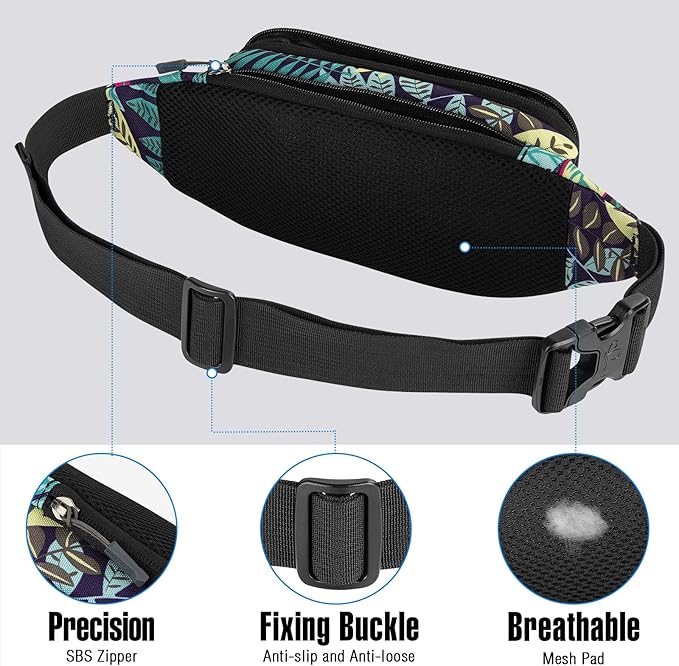 WATERFLY Fanny Pack Waist Bag: Small Hip Pouch Bum Bag Fannie Pack Phanny Fannypack Waistpack Bumbag Beltbag Sport Slim Fashionable for Jogging Hiking Hiker Woman Man