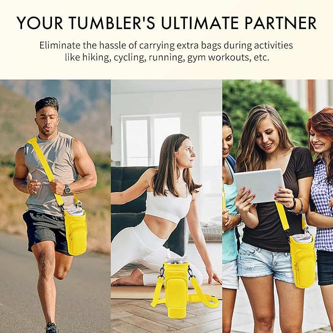 Water Bottle Carrier Bag with Phone Pocket for Stanley Cup 40/30 oz, Water Bottle Holder with Adjustable Strap& Straw Cover, Stanley Cup Accessories