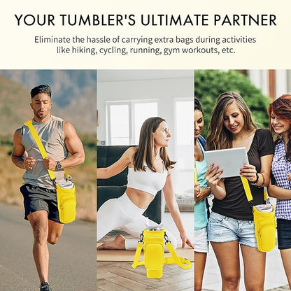 Water Bottle Carrier Bag with Phone Pocket for Stanley Cup 40/30 oz, Water Bottle Holder with Adjustable Strap& Straw Cover, Stanley Cup Accessories