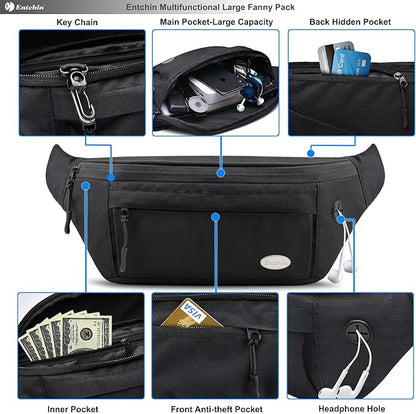 Entchin Fanny Pack for Women Men,Crossbody Belt Bag with 4-Zipper Pockets,Adjustable Waist Bag Pack,One of the Most Popular Travel Essential Gifts for Walking,Traveling,Cycling