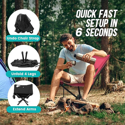 Adjustable Portable Camping Chair RiseLite Lightweight Compact Folding Chair for Adults, Collapsible Camp Chairs That Folds Up Small, Easy Carry for Travel, Outdoor, Sports, Backpacking, Hiking