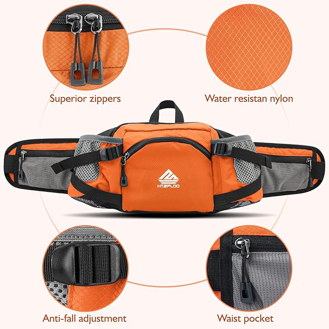 Fanny Pack Waist Bag with Water Bottle Holder for Men Women Running Hiking Travel Dog Walking Workout Cycling Outdoor (Orange)