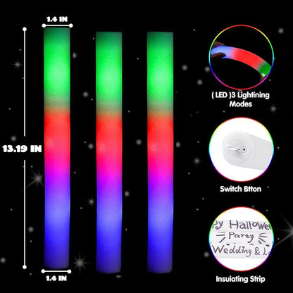 JOYIN 24 PCS LED Light Up Foam Sticks, Glow Sticks Party Favors Bulk with 3 Modes Color Flashing Glow Party Supplies for Halloween, Spooky Celebrations, Wedding, Camping, Birthday, Raves, Carnival