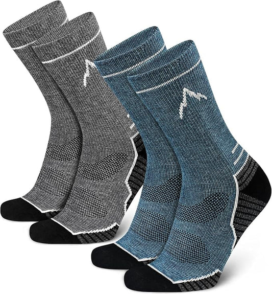 SIXDAYSOX Mens Merino Wool Hiking Socks, Moisture Wicking Cushioned Hiking Socks for Outdoor Trekking Cycling, 2 Pairs