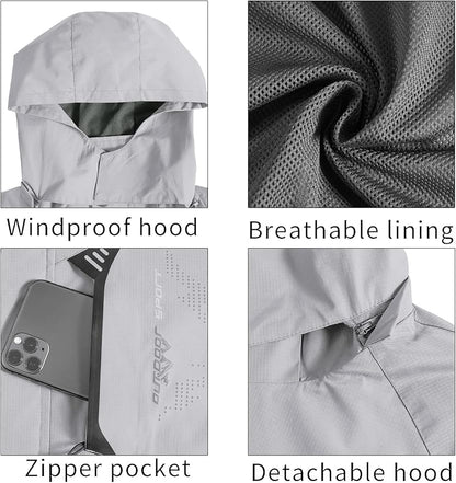 TEZO Mens Rain Jacket Waterproof with Hooded Hiking Coat Lightweight Windbreaker