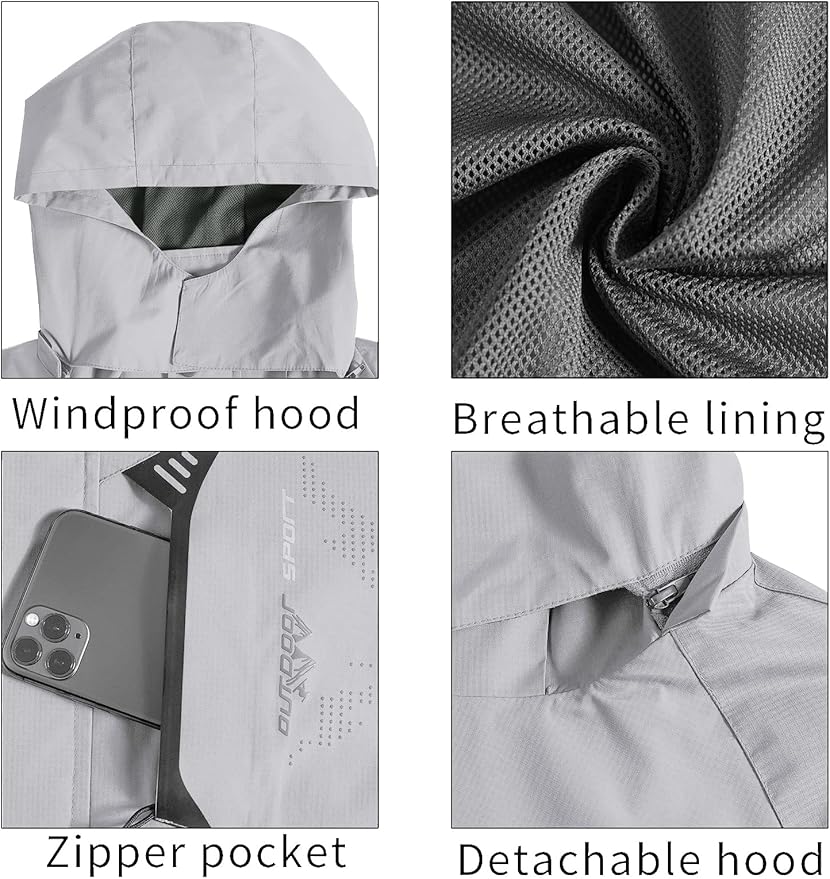 TEZO Mens Rain Jacket Waterproof with Hooded Hiking Coat Lightweight Windbreaker
