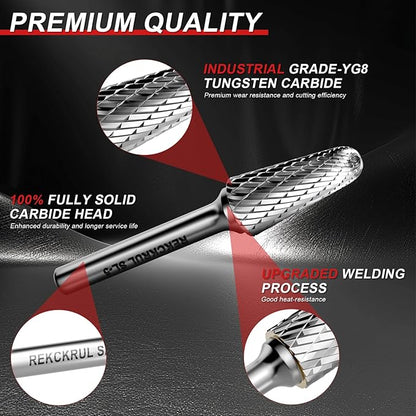 Professional Tungsten Carbide Rotary Burr Bit, SL-5 Double Cut Carbide Burr with 1/4" Shank for Metal, Wood, and Steel – Durable Die Grinder Accessory for Deburring, Engraving & Polishing