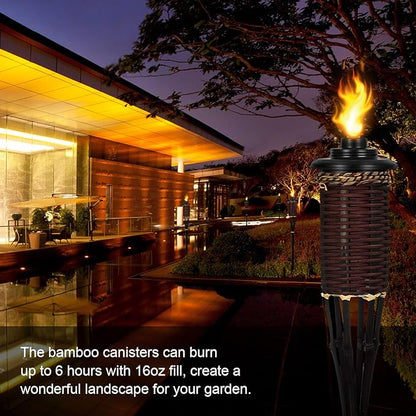 Torch Replacement Canisters 16oz, Outdoor Refillable Canister with Wicks and Caps, Bamboo Citronella Torch Cans for Patio, Garden