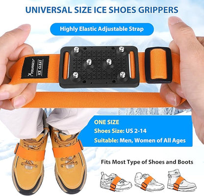 SYOURSELF Ice Cleats Crampons for Shoes and Boots, Rotatable Mid-Sole Traction Cleats Shoe Spikes for Snow and Ice, Non Slip Tungsten Spikes Ice Shoes Grippers for Men Women Winter Indoor/Outdoor