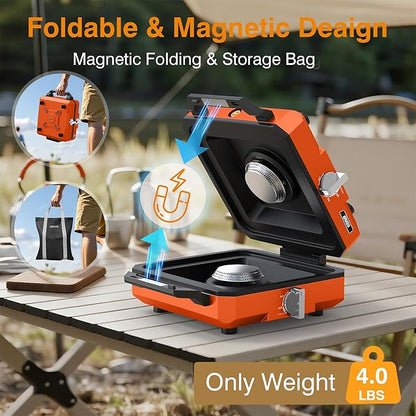 ODSD 2 Burner Camping Stove with Windshield, 20000 BTU Propane Camp Stove, Portable Folding Gas Stove, Camping Essentials Gear Includes Frying Pan, Coffee Stand & Carry Bag, Orange