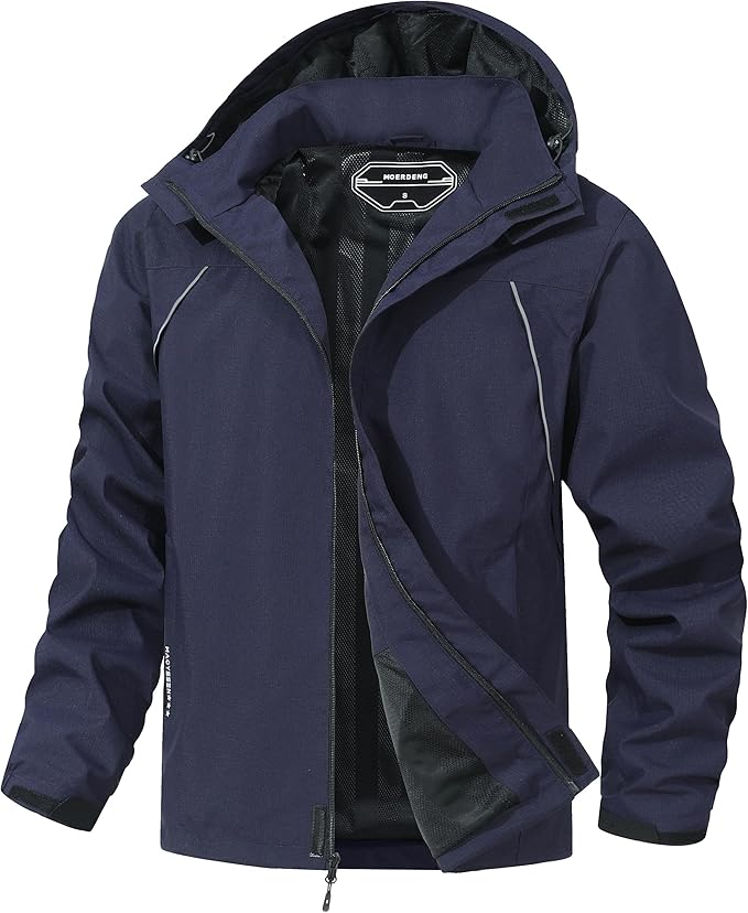 Outdoor Men's Waterproof Raincoat Windbreaker Lightweight Rain Jacket with Detachable Hood