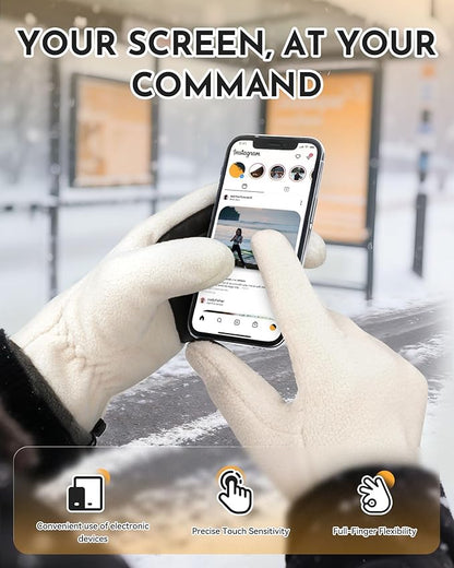 Winter Warm Gloves for Women - Fashion Style Windproof Cuffs Soft fleece - Touchscreen Thermal Flexible Gloves