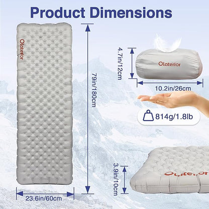 Ultralight Sleeping Pad 28oz, 7.2 R Insulated Inflatable Sleeping Pad, Lightweight Sleeping Mat for Camping, Hiking, Backpacking, Climbing with Inflatable Bag, Regular (70.9 × 23.6in)
