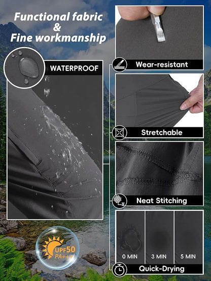 Mens Hiking Pants Lightweight Cargo Work Tactical Nylon Stretch Waterproof Quick Dry Fishing Travel Outdoor 6 Pockets