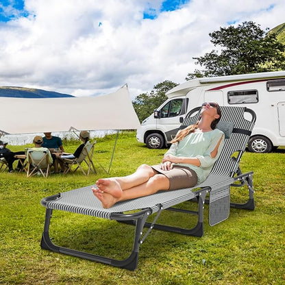 Slsy Sleeping Cots for Adults, 5-Position Folding Chaise Lounge Chairs Outdoor, Portable Folding Bed Cot Lounge Chair for Beach Lawn Camping Pool Sun Tanning