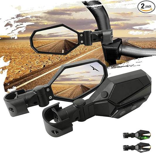 SUNPIE Mirrors for UTV w/LED Lights turn signals for Roll Bar 1.5 to 2inch Compatible with Polaris RZR Can-Am Pioneer Talon Kawasaki Teryx Mule, UTV Accessories Mirror