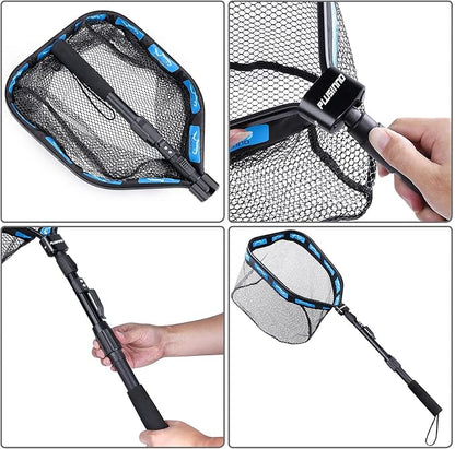 PLUSINNO Floating Fishing Net for Steelhead, Salmon, Fly, Kayak, Catfish, Bass, Trout Fishing, Rubber Coated Landing Net for Easy Catch & Release, Compact & Foldable for Easy Transportation & Storage