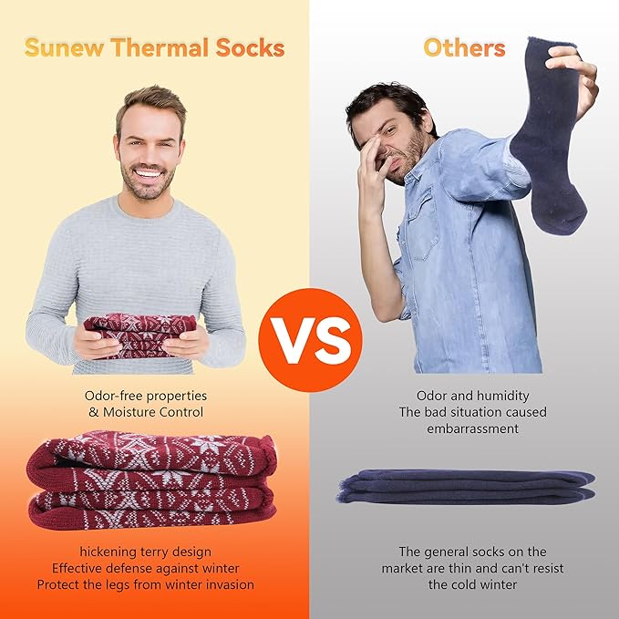 Sunew Warm Thermal Socks 4 Pack, Mens Womens Winter Heated Outdoor Skiing Thermal Socks