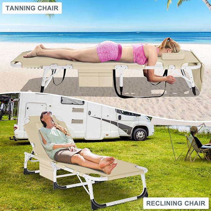 Slsy Folding Camping Cot for Adults with Pad, Padded Portable Sleeping Cots, Camp Bed with Carry Bag for Outdoor Travel, Beach, Hiking