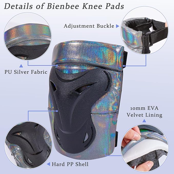 Bienbee Knee Pads for Men, Knee Pads Wrist Guard Knee and Elbow Pads Adult Protective Gear Set for Skateboard, Roller Skating, for Women Men Youth Adult Kids