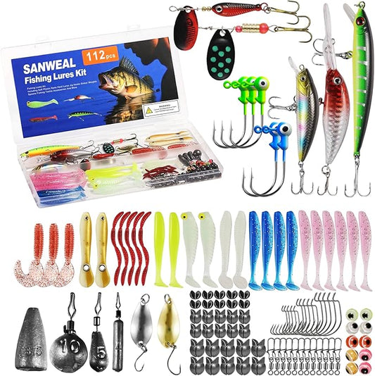 Fishing Weights Sinkers Kit, Fishing Tackle Kit, Includes Jig Head Hooks, Swivels & Sinker Weights for Bass Trout, Gifts for Men, Kids