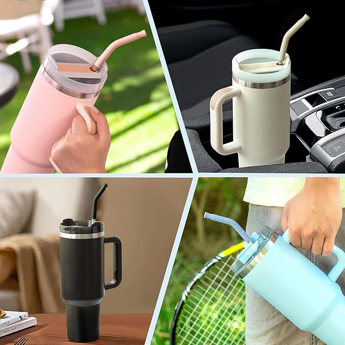 Reusable Metal Straws with Silicone Tip for Stanley 40oz,Stainless Steel Drinking Straws for 40oz Tumbler,3 Straight Tubes & 6 Tips& 1 Cleanr Brush(Jade)