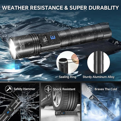 3Pack Rechargeable Flashlights High Lumens, Super Bright Flashlight with LCD Digital Display, 5Modes Adjustable LED Flashlight Tactical Flashlights High Powered, Flash Lights for Emergency