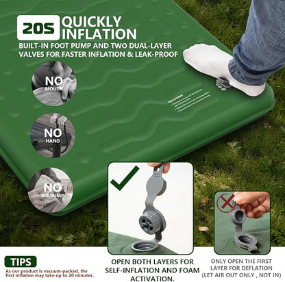 HiiPeak Memory Sleeping Pad, Compact Thick Foam Sleeping Mats with Pillow, 9.5 R-Value Insulated Camping Mattress Pad, Easy Inflate & Deflate, Inflatable Sleep Mat for Backpacking Hiking Car Tent