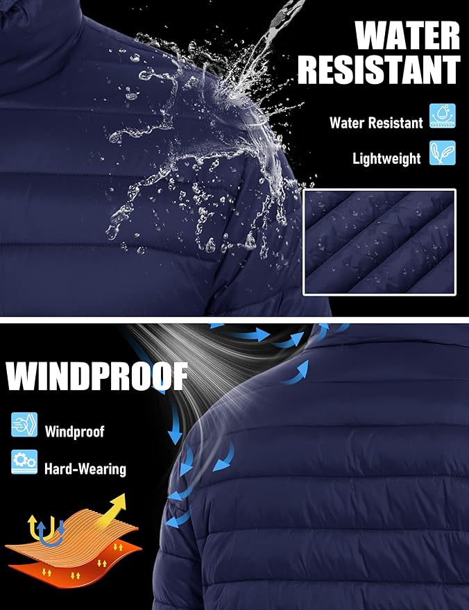 TACVASEN Men's Lightweight Puffer Jacket Winter Quilted Puffy Jackets Warm Water-Resistant Windproof Insulated Coats