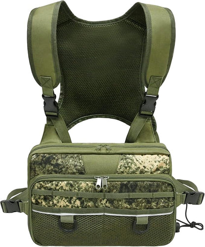 Fishing Chest Pack, Fly Fishing Bag for Men and Women, Tackle and Fly Boxes Storage Pack, Hunting Binocular Pack (Green)