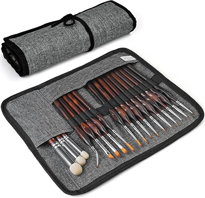 Golden Maple Miniature Paint Brushes Drybrush-18PCS Micro Detail Paint Brush Set, Small Fine Detail Model Brushes for Acrylics, Watercolors & Paint by Number, Figurine - Cocoa Brown