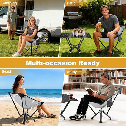 Folding Camping Chairs - 600 LBS Capacity Heavy Duty Camping Chair, Compact Folding Chair with Quick Setup & Carry Bag - Portable Camp Chair for Travel, Sports, Lawn, Beach - Silver