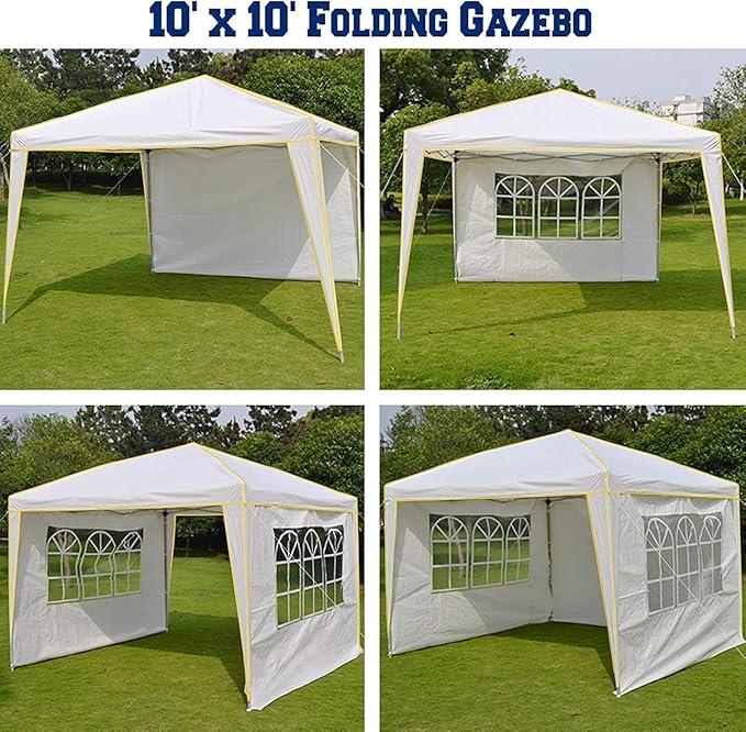 COBIZI 10x10 Pop up Canopy, Canopy Tent 10x10 Gazebos, Ez up Canopy for Parties Outdoor Camping Party Event Shelter Sun Shade with 4 Sidewalls & Carry Bag 4 Stakes & Ropes & Sandbags, White