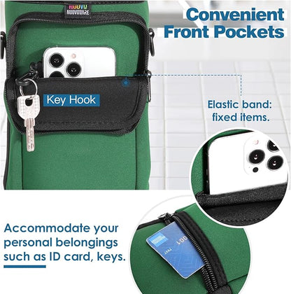 Nuovoware Water Bottle Carrier Bag,25oz/40oz/64oz Bottle Pouch Holder,Adjustable Shoulder Hand Strap 2 Pocket Sling Neoprene Sleeve Sports Accessories for Hiking Travelling Camping