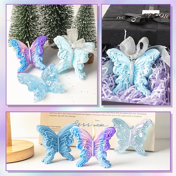 Silicone Molds for Candle Making, Rose Bear and Butterfly Designs, DIY Crafts and Baking, 3 Styles (Butterfly)