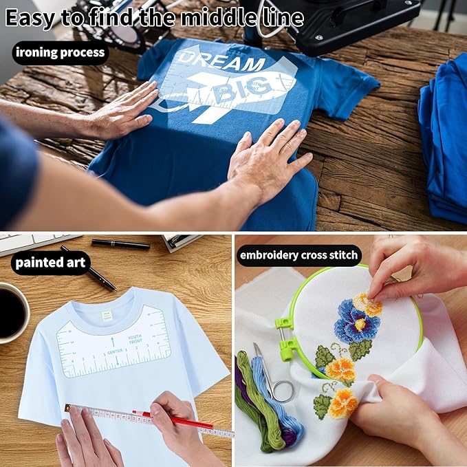 9pcs Tshirt Ruler Guide for Vinyl Alignment, T Shirt Rulers to Center Designs, PVC Measurement Template, Sewing Supplies Accessories Tools for Cricut Heat Press & HTVRONT HTV Transfer Vinyl (Blue)
