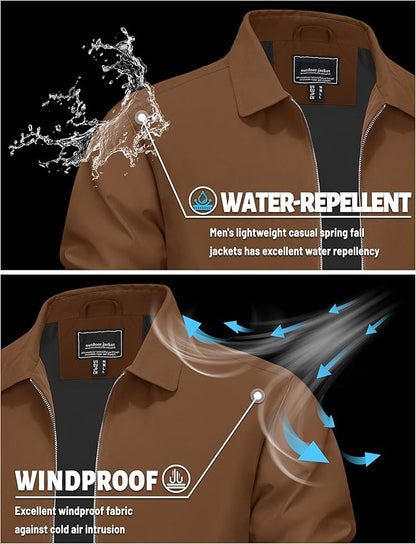 TACVASEN Mens Lightweight Windbreaker Full Zip Up Laydown Collar Jackets Light Casual Coat with Zip Pockets