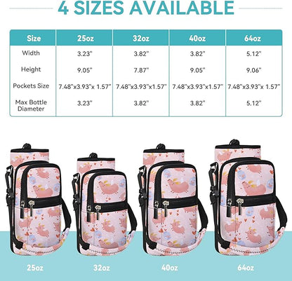 25/32/40/64oz Water Bottle Bag Holder Carrier-Insulated Crossbody Sling Case Sleeve with Strap & Pockets for Men Women Gym Cycling Travel Walking Hiking Camping