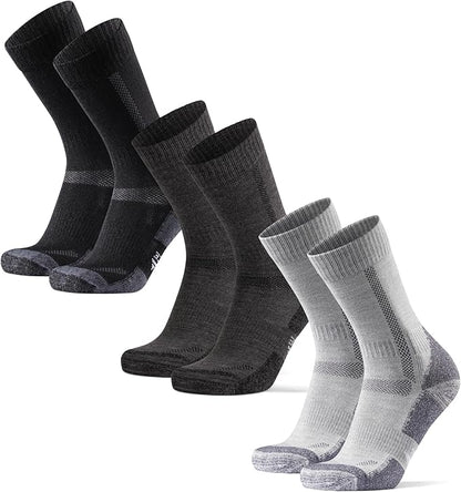 DANISH ENDURANCE Merino Wool Hiking Crew Socks for Men & Women, Cushioned Anti-Blister, Breathable - 3 Pairs