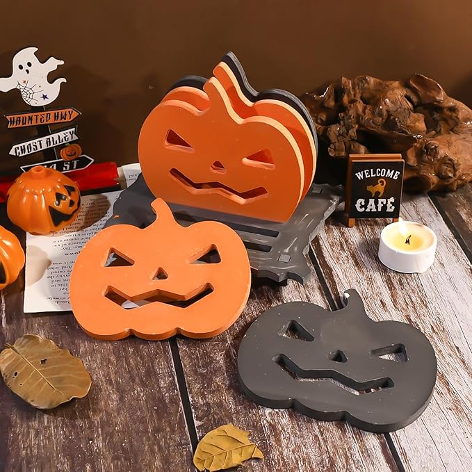 3 Pcs Pumpkin Epoxy Coaster Resin Molds Silicone with Holder, Halloween Pumpkin Coaster Molds Holder Set for Epoxy Resin, DIY Art Craft Cup Mats