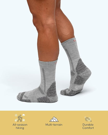 DANISH ENDURANCE Merino Wool Hiking Crew Socks for Men & Women, Cushioned Anti-Blister, Breathable - 3 Pairs
