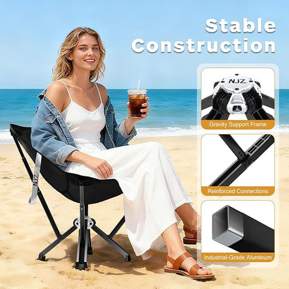 Compact Camping Chair, Portable Comfortable Camping Chair for Adults - 600 LBS Capacity Sturdy Camping Folding Chair with Quick Setup & Carry Bag Compact Camp Chair (Black)