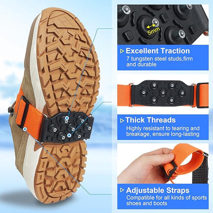 Ice Cleats Mid-Sole Snow Traction Cleats Crampons for Shoes and Boots Easily Rotate Non Slip Ice Grippers Shoes Boots Cleats for Winter Walking on Snow Ice Men Women