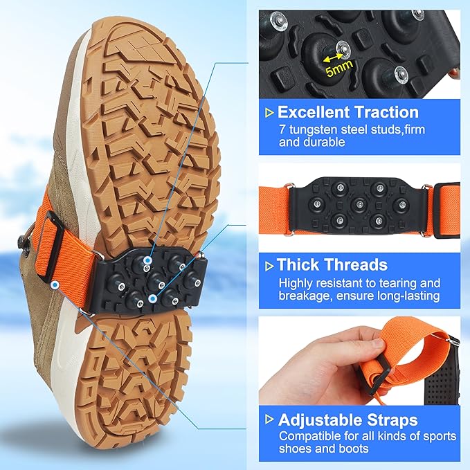 Ice Cleats Mid-Sole Snow Traction Cleats Crampons for Shoes and Boots Easily Rotate Non Slip Ice Grippers Shoes Boots Cleats for Winter Walking on Snow Ice Men Women