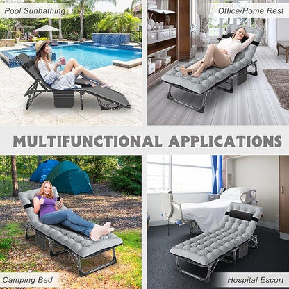 ABORON Folding Camping Cot W/Mat for Adults, Adjustable Heavy Duty Outdoor Bed,1200 D Layer Oxford Travel Camp Cots